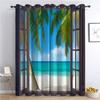 CozyRest Blackout Curtains with Grommets, Beach, Palm Trees and Sea Pattern, 160 x 70 cm, Set of 2 view 1