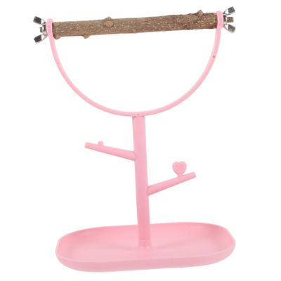 Sosoport Pink Plastic and Wood Bird Perch Stand for Budgies and Parrots