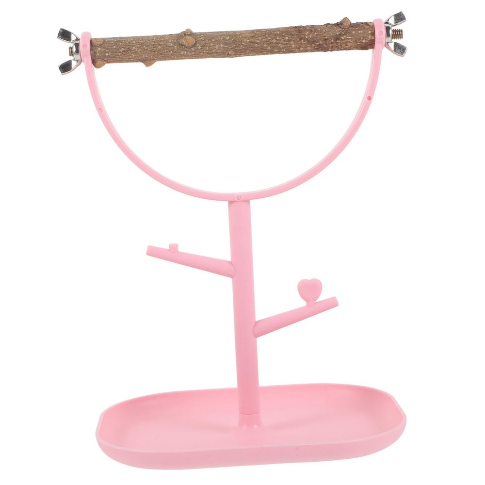 Sosoport Pink Plastic and Wood Bird Perch Stand for Budgies and Parrots