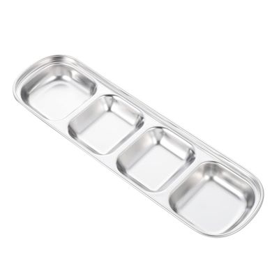 Stainless Steel Small Animal Food Bowl with Four-Grid Design, Silver