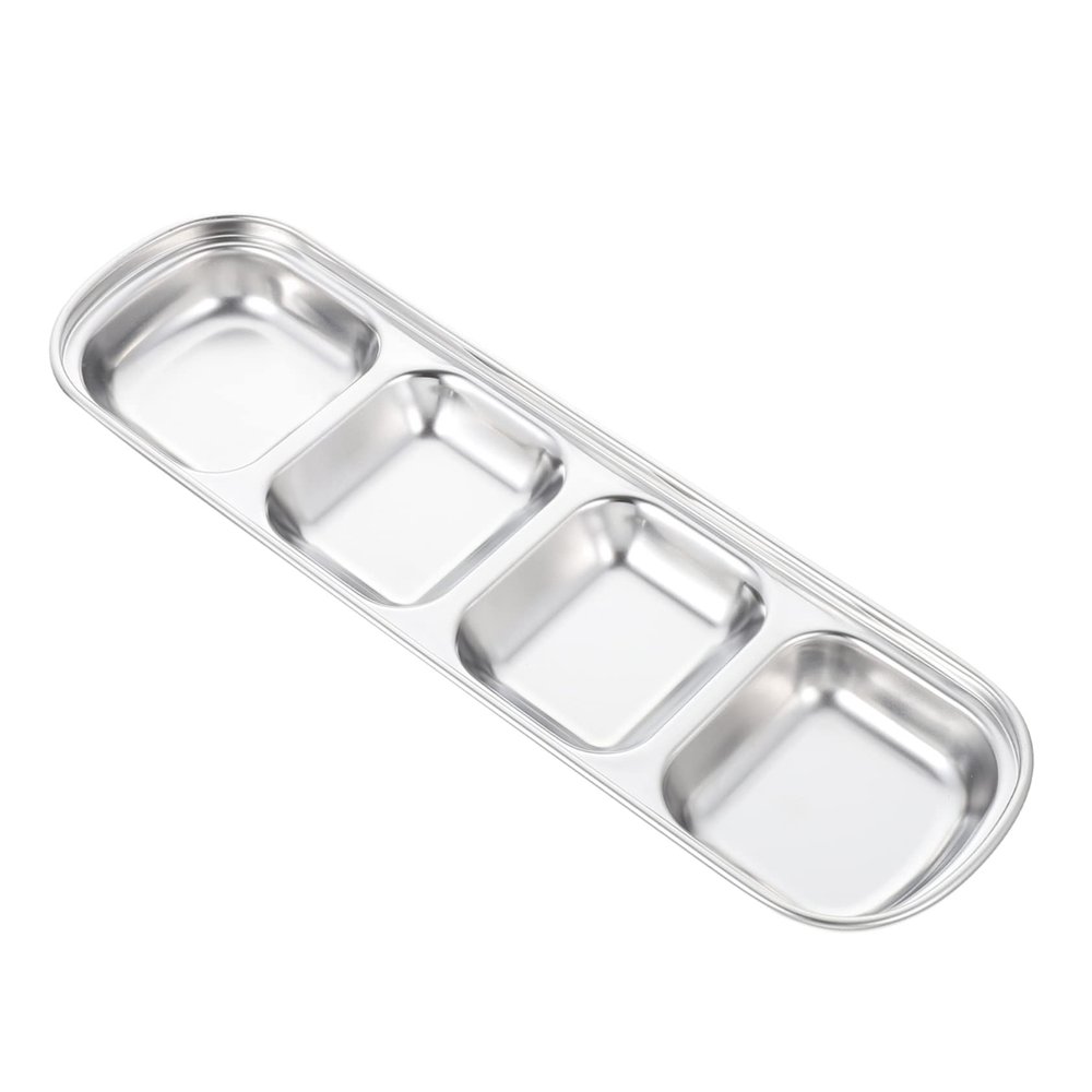 Stainless Steel Small Animal Food Bowl with Four-Grid Design, Silver