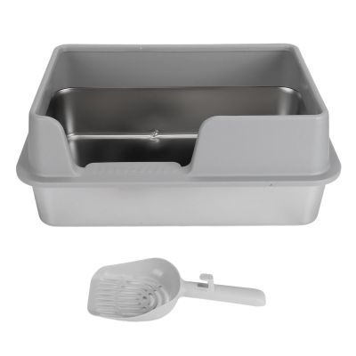 Stainless Steel Cat Litter Box, 50 x 35 x 20 cm, High-Sided, Splash-Resistant, Semi-Enclosed, Easy to Clean