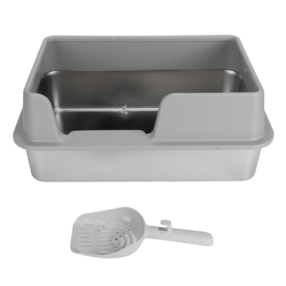 Stainless Steel Cat Litter Box, 50 x 35 x 20 cm, High-Sided, Splash-Resistant, Semi-Enclosed, Easy to Clean