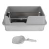 Stainless Steel Cat Litter Box, 50 x 35 x 20 cm, High-Sided, Splash-Resistant, Semi-Enclosed, Easy to Clean view 1