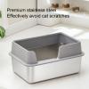 Stainless Steel Cat Litter Box, 50 x 35 x 20 cm, High-Sided, Splash-Resistant, Semi-Enclosed, Easy to Clean view 3