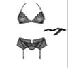 Selente Love & Fun Seductive 3-Piece Women's Lingerie Set with Bra, Thong & Exclusive Satin Blindfold, Made in EU, S/M, Black-Jewelry view 3