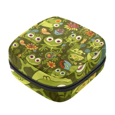 Sanitary Pad Storage Pouch with Cartoon Frogs and Flowers