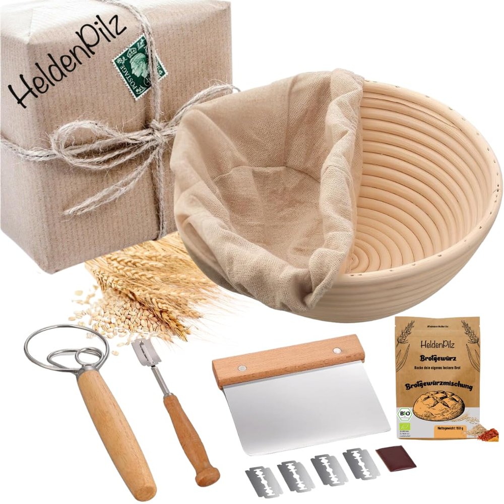 Organic Rye/Spelt/Wheat Sourdough Starter Set with Fresh Wholemeal Flour, Recipe Instructions and Proofing Basket