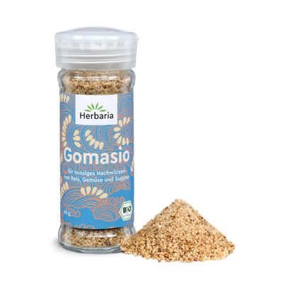 Herbaria Gomasio | Organic Japanese Sesame Salt | Traditional Blend for Low-Salt Cooking | 40 g Spice Shaker