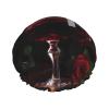 Red Wine Rose and Candle Print Shower Cap for Long Hair view 1