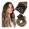 Clip-In Human Hair Extensions, Balayage Dark Brown to Brown with Blonde Blend view 1
