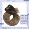 Clip-In Human Hair Extensions, Balayage Dark Brown to Brown with Blonde Blend view 4
