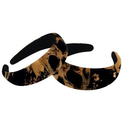 2-Piece Velvet Wide Headband Set for Women and Girls, Golden Skull Design