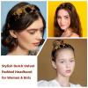 2-Piece Velvet Wide Headband Set for Women and Girls, Golden Skull Design view 2