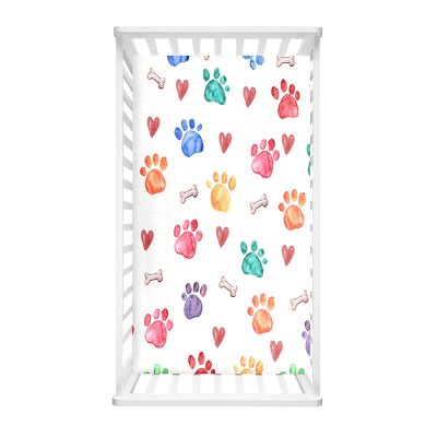 Morbuy Baby Crib Fitted Sheet, Paw Print Series, 90 x 55 cm, Multicolor