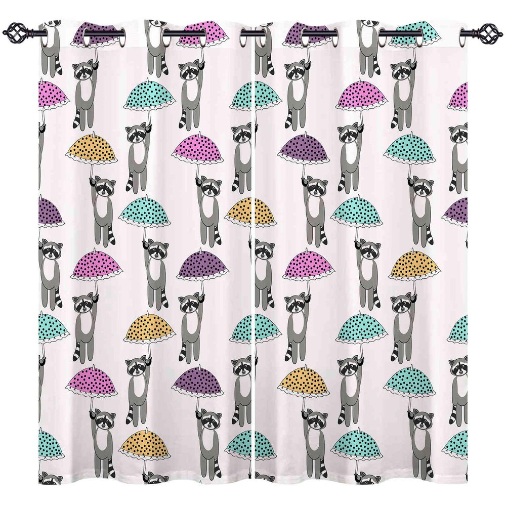 ANHOPE Colorful Umbrella Blackout Curtains, Thermal Room-Darkening Drapes, 2-Piece Set, 138 x 132 cm