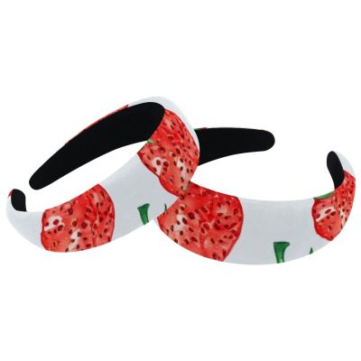 Set of 2 Wide Velvet Headbands for Women, Strawberry Pattern