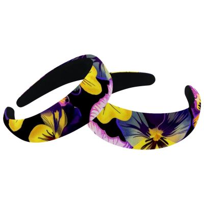 2-Pack Velvet Wide Headbands for Women, Purple Pansy Flower Skull Pattern