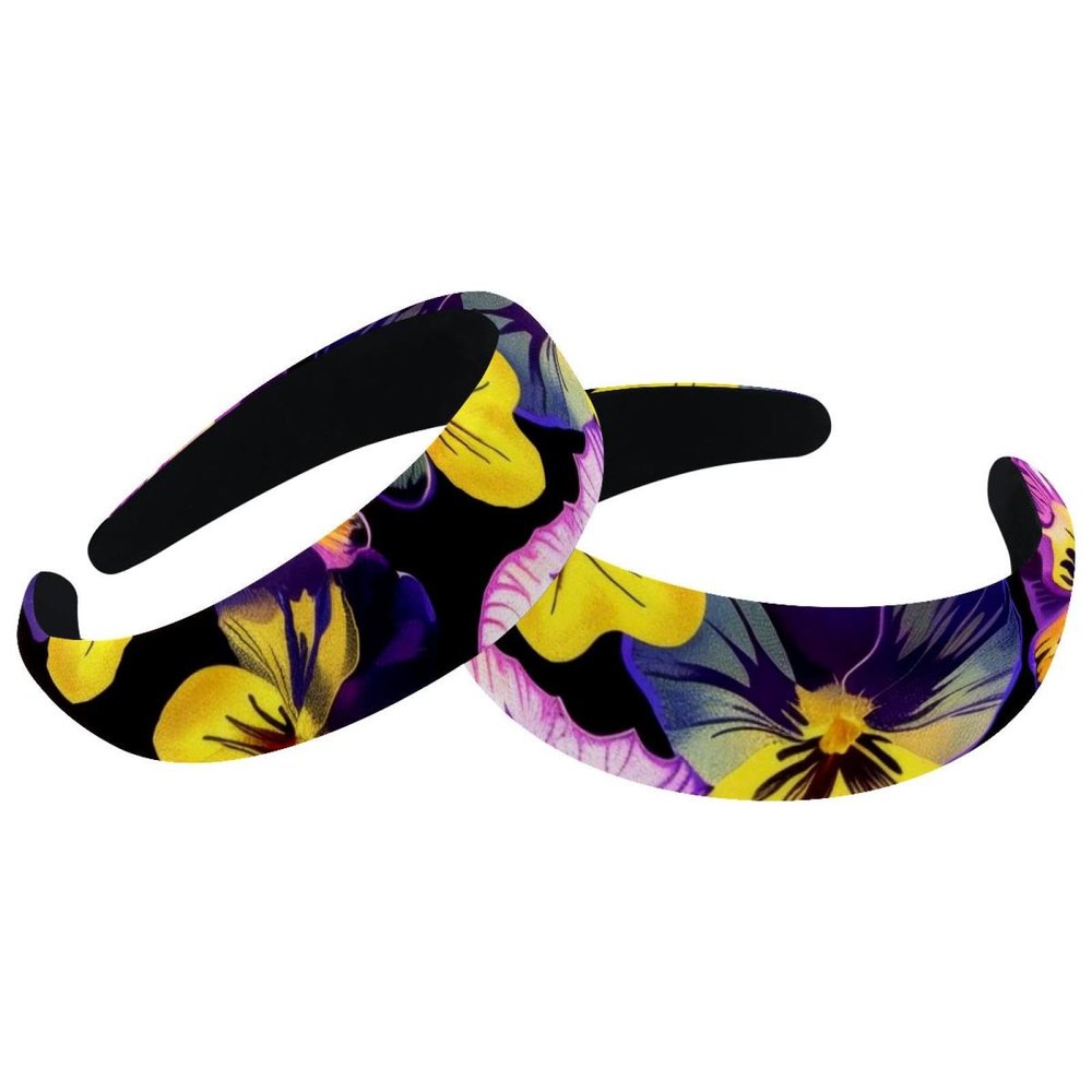 2-Pack Velvet Wide Headbands for Women, Purple Pansy Flower Skull Pattern