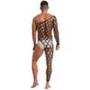 dPois Men's Fishnet Bodystocking Jumpsuit with Rhinestones, Black, One Size view 2