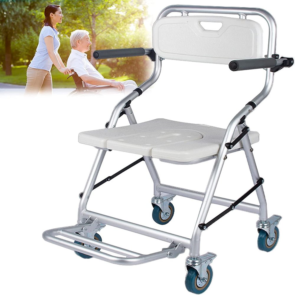Shower Chair with Wheels for Seniors and People with Disabilities, 120 kg Capacity