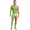 dPois Men's Fishnet Bodysuit with Rhinestones, Neon Green, One Size view 1