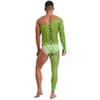 dPois Men's Fishnet Bodysuit with Rhinestones, Neon Green, One Size view 2