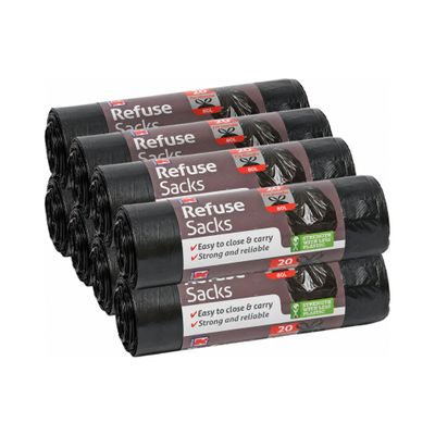 Kordis 70 L Trash Bags, 8 Rolls of 20, Black Tie-Handle Bags, 73.5 x 105 cm