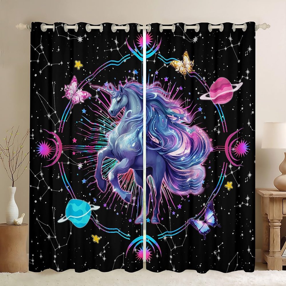 Homemissing Unicorn Horse Window Curtains, 72 x 46 in
