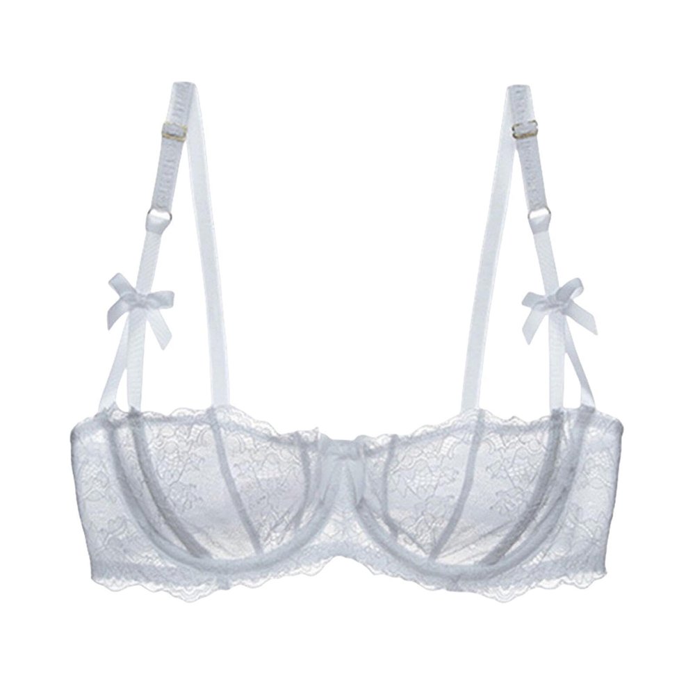 Women's Lace Mesh Balconette Bra, Sheer Push-Up, Plus Size, Unlined