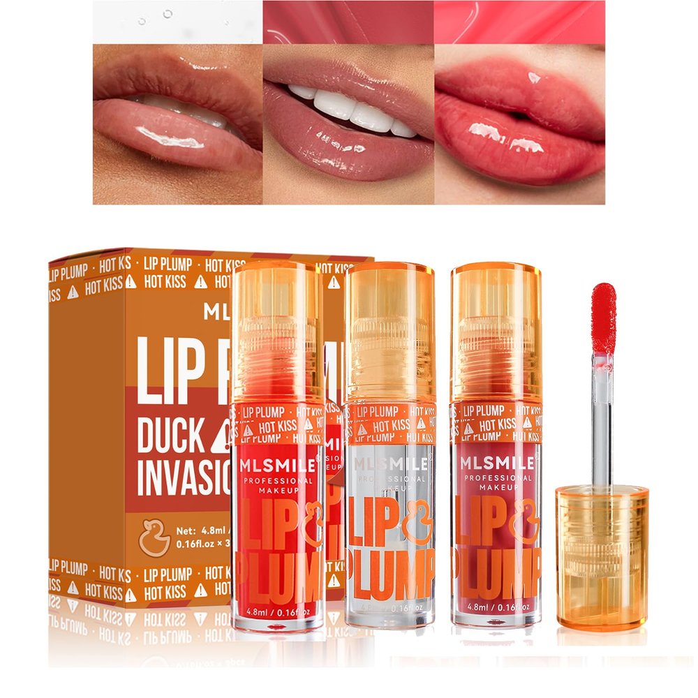 Duck Plumping Lip Gloss, High-Pigment Matte Formula, Glossy Finish, Non-Sticky, Spicy Ginger, 3-Pack