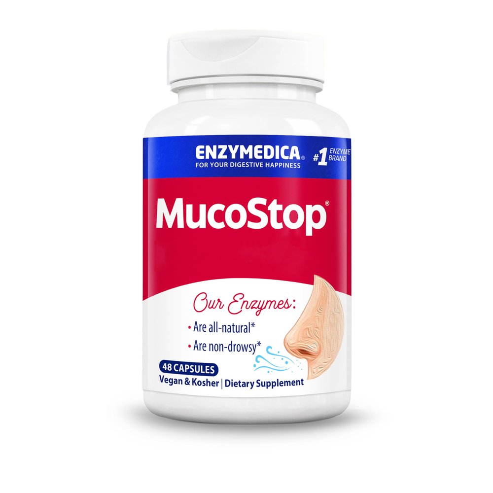 Enzymedica MucoStop, Enzyme Blend, 48 Vegan Capsules, High-Dose, Lab-Tested, Vegetarian, Soy-Free, Gluten-Free, Non-GMO