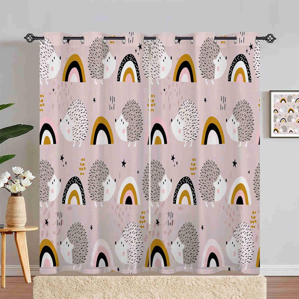 ANHOPE Hedgehog Rainbow Thermal Room-Darkening Curtains, 2-Piece Set, 245 x 200 cm