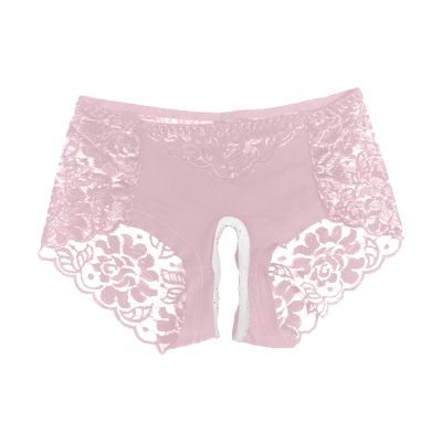 Women's Open-Crotch Lace Thong Hipster Panty, Soft Floral, Red, XXL