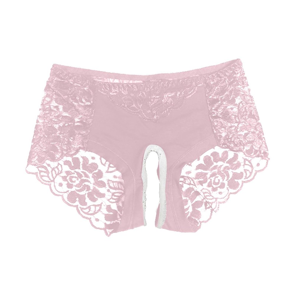 Women's Open-Crotch Lace Thong Hipster Panty, Soft Floral, Red, XXL