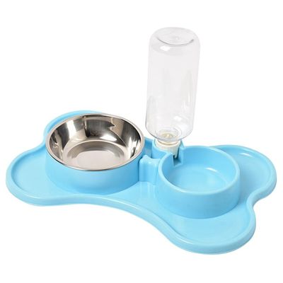 Raised Feeding Bowl for Puppies with Water Bottle, Non-Slip, Washable, Automatic, Plastic
