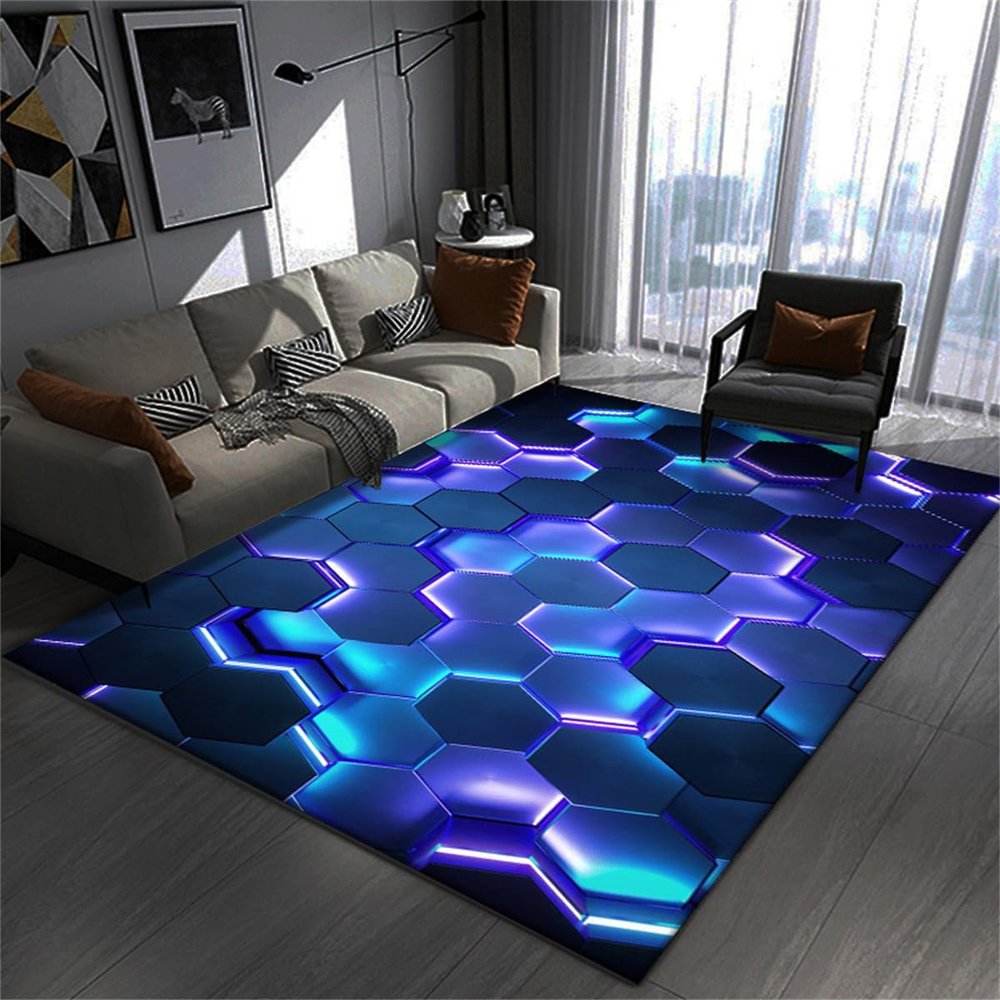 Xisnuient 3D Neon Geometric Play Rug for Kids, Blue, 31.5 x 47.2 in