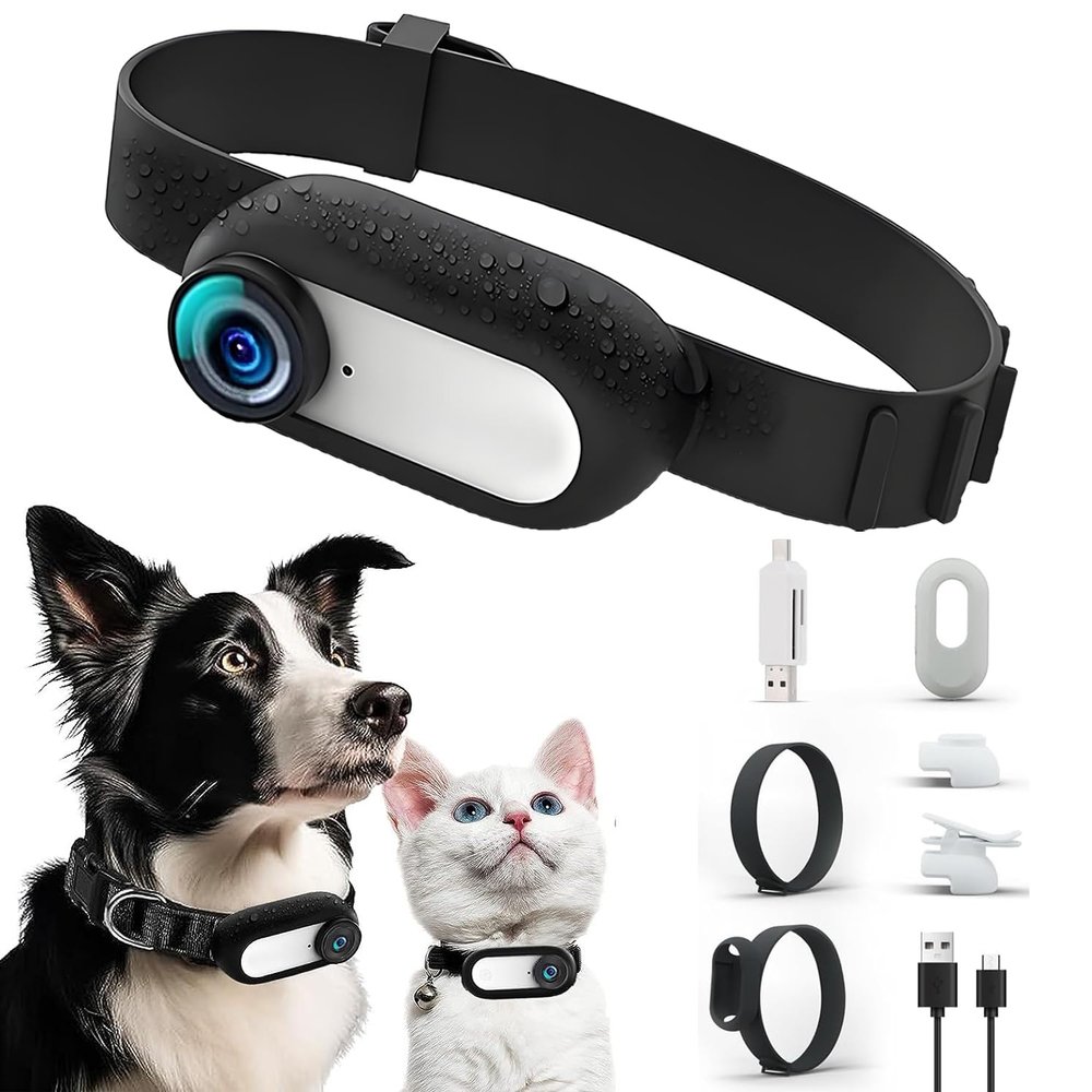 Pet Collar Camera, HD 1080P, 170° Wide Angle, 0.96-Inch LCD Display