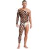 Men's Sheer Mesh Open-Crotch Bodystocking with Rhinestones, Asymmetrical, Black, One Size view 1