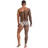 Men's Sheer Mesh Open-Crotch Bodystocking with Rhinestones, Asymmetrical, Black, One Size view 2