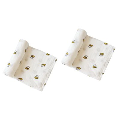 ifundom 2-Piece Newborn Muslin Swaddle Blankets, Breathable Cotton, Lightweight and Soft, for Boys and Girls, Little Bee