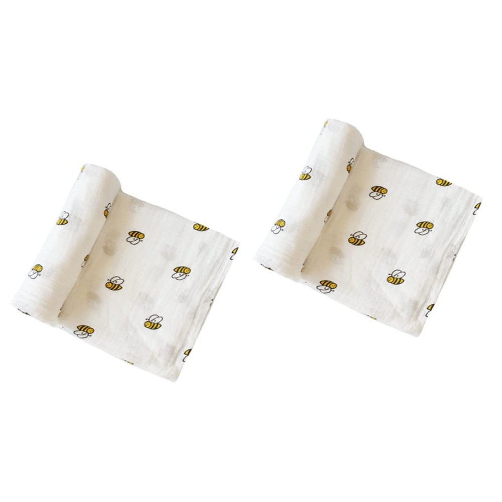 ifundom 2-Piece Newborn Muslin Swaddle Blankets, Breathable Cotton, Lightweight and Soft, for Boys and Girls, Little Bee