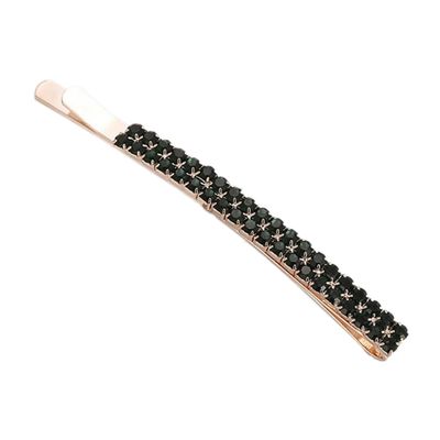 4 Crystal Rhinestone Hair Clips, Double-Row Metal Hair Barrettes, Dark Green