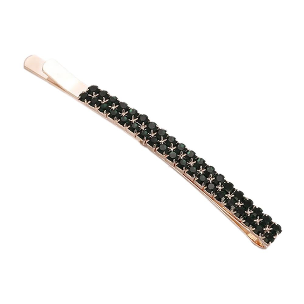 4 Crystal Rhinestone Hair Clips, Double-Row Metal Hair Barrettes, Dark Green