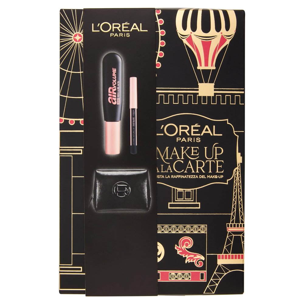 L'Oréal Paris Makeup Bag Set with Air Volume 30H Mascara and Mini Eyeliner