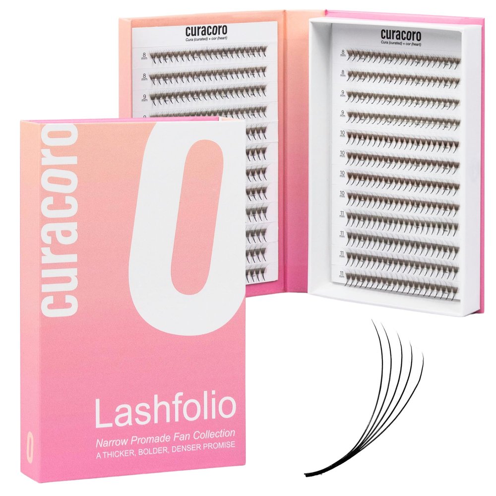 CURACORO LashFolio Narrow Promade Fans 10D, 0.03 C Curl, 8–11 mm