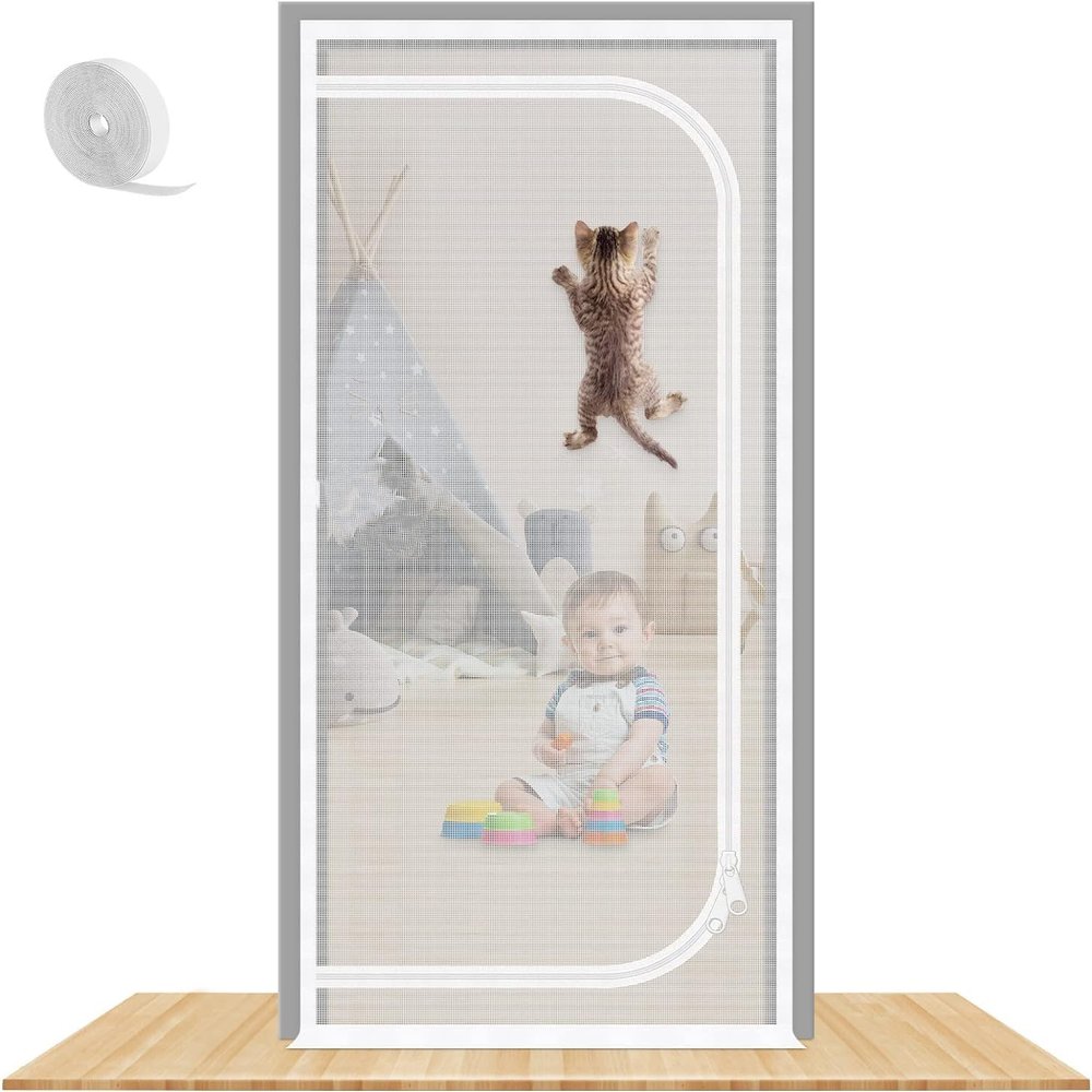 Cat Screen Door, Pet Insect Screen Door with Zipper, 90 x 210 cm