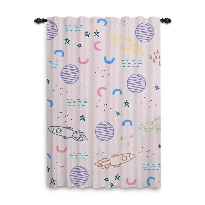 ggaimwf Space Curtains for Kids' Rooms, Rocket and Planet Star Pattern, Pencil Pleat, Rod Pocket, 107 x 160 cm, 1 Panel