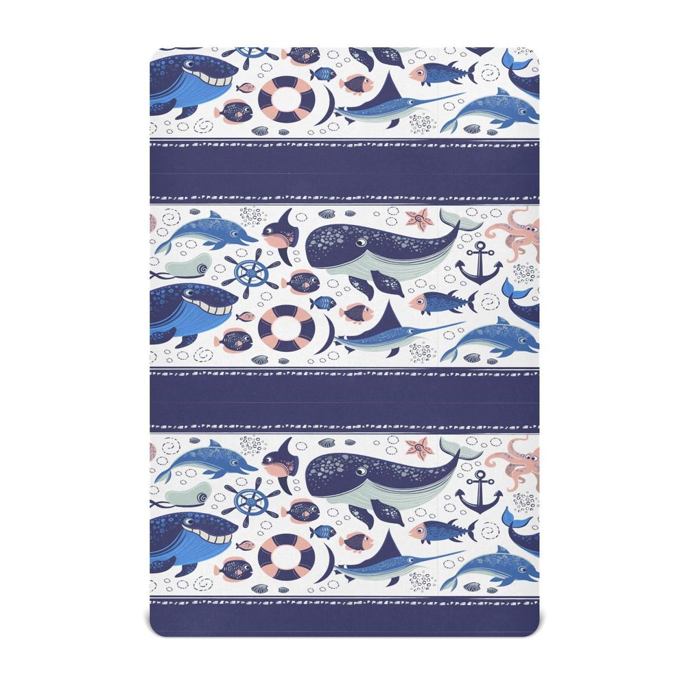 Fitted Crib Sheet for Babies, Boys or Girls, Soft and Breathable, 132.1 x 71.1 cm, Whale, Marlin, Dolphin, Moon and Fish