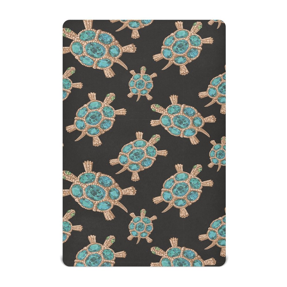 Unisex Fitted Sheet for Toddler Beds, 99.1 x 68.6 cm, Turtle with Blue Stones